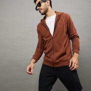 Chocolate Brown Solid Full Sleeve Hooded Sweatshirt