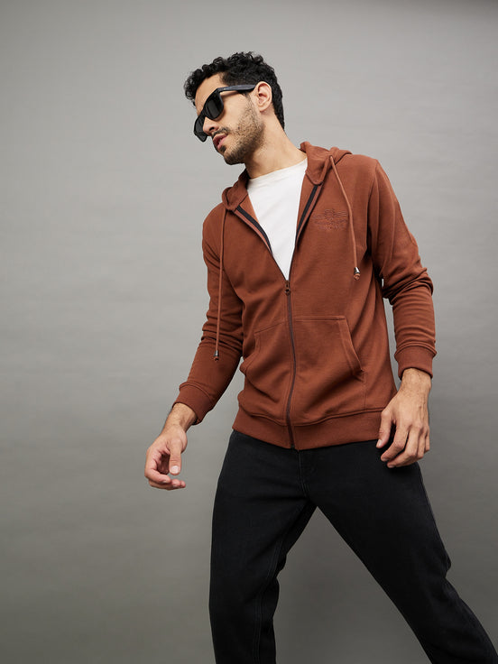 Chocolate Brown Solid Full Sleeve Hooded Sweatshirt