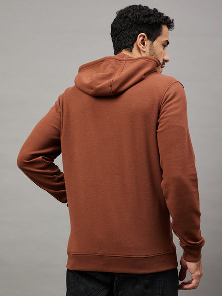 Chocolate Brown Solid Full Sleeve Hooded Sweatshirt