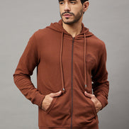 Chocolate Brown Solid Full Sleeve Hooded Sweatshirt