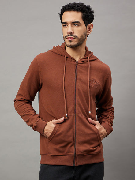 Chocolate Brown Solid Full Sleeve Hooded Sweatshirt
