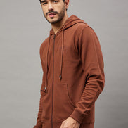 Chocolate Brown Solid Full Sleeve Hooded Sweatshirt