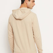 Beige Solid Full Sleeve Hooded Plus Size Sweatshirt
