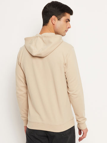Beige Solid Full Sleeve Hooded Plus Size Sweatshirt