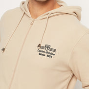 Beige Solid Full Sleeve Hooded Plus Size Sweatshirt