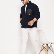 Navy Colorblocked Full Sleeve Mock Neck Plus Size Sweatshirt