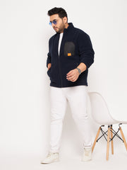 Navy Colorblocked Full Sleeve Mock Neck Plus Size Sweatshirt