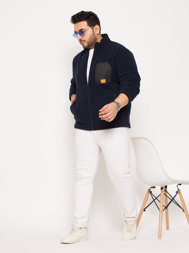 Navy Colorblocked Full Sleeve Mock Neck Plus Size Sweatshirt