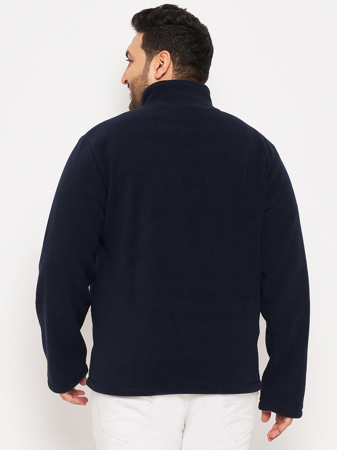 Navy Colorblocked Full Sleeve Mock Neck Plus Size Sweatshirt