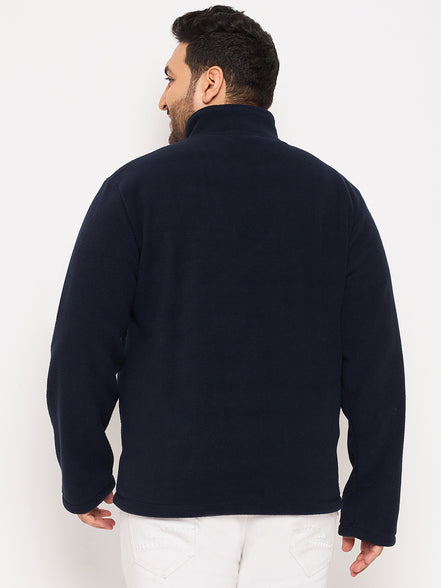 Navy Colorblocked Full Sleeve Mock Neck Plus Size Sweatshirt