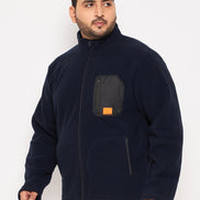 Navy Colorblocked Full Sleeve Mock Neck Plus Size Sweatshirt