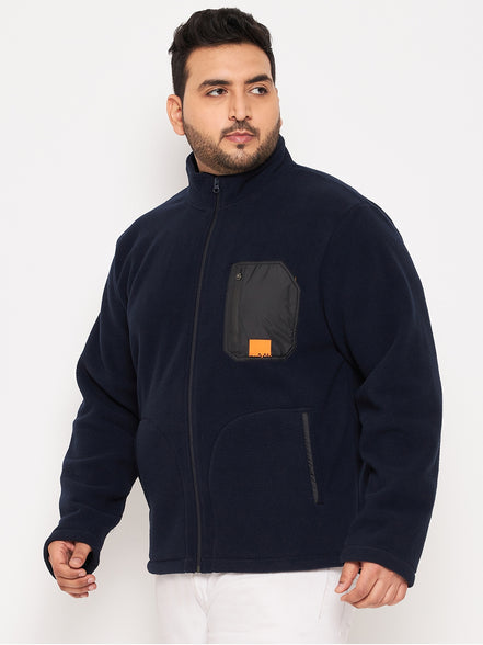 Navy Colorblocked Full Sleeve Mock Neck Plus Size Sweatshirt