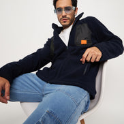 Navy Colorblocked Full Sleeve Mock Neck Sweatshirt