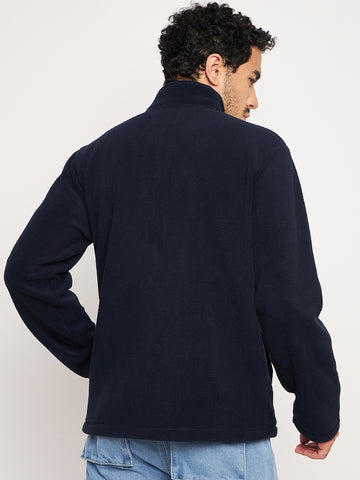 Navy Colorblocked Full Sleeve Mock Neck Sweatshirt