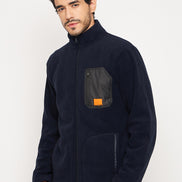 Navy Colorblocked Full Sleeve Mock Neck Sweatshirt