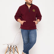 Wine Solid Full Sleeve Mock Neck Plus Size Sweatshirt