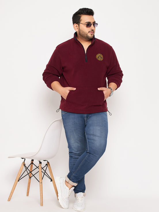 Wine Solid Full Sleeve Mock Neck Plus Size Sweatshirt