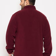 Wine Solid Full Sleeve Mock Neck Plus Size Sweatshirt