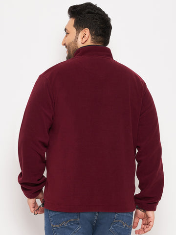 Wine Solid Full Sleeve Mock Neck Plus Size Sweatshirt