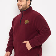 Wine Solid Full Sleeve Mock Neck Plus Size Sweatshirt