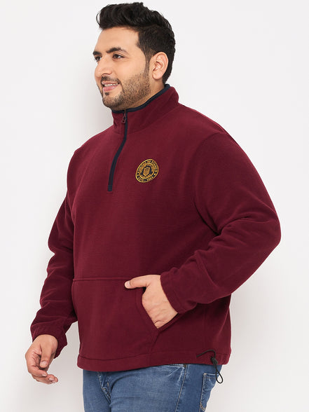 Wine Solid Full Sleeve Mock Neck Plus Size Sweatshirt