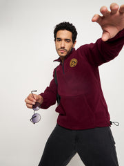 Wine Solid Full Sleeve Mock Neck Sweatshirt