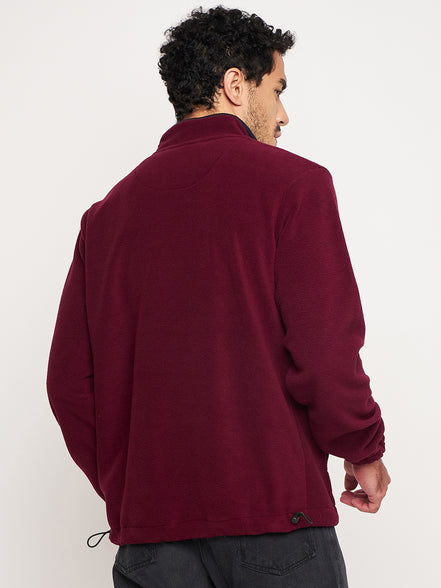 Wine Solid Full Sleeve Mock Neck Sweatshirt