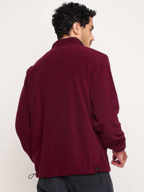 Wine Solid Full Sleeve Mock Neck Sweatshirt