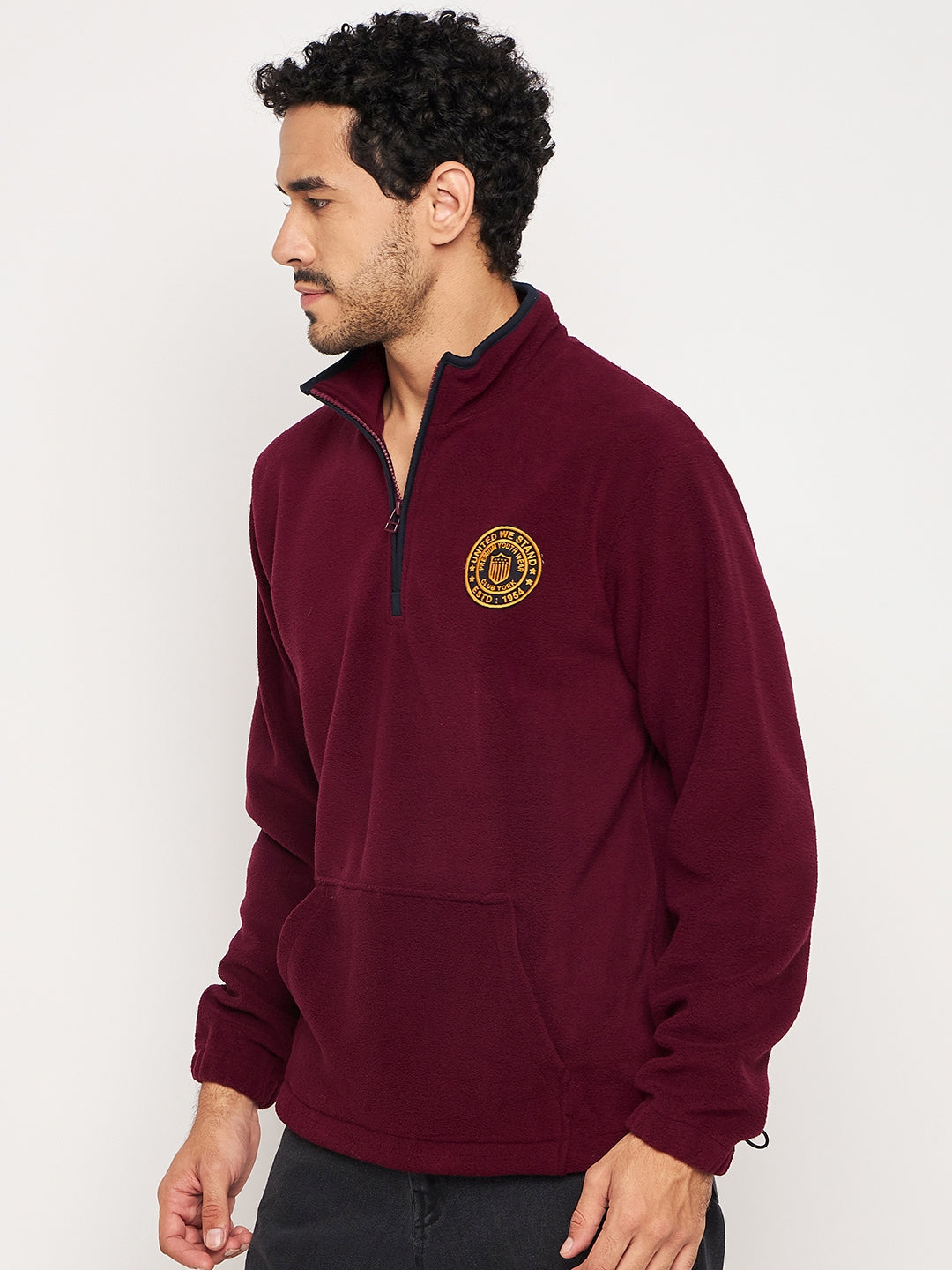 Wine Solid Full Sleeve Mock Neck Sweatshirt