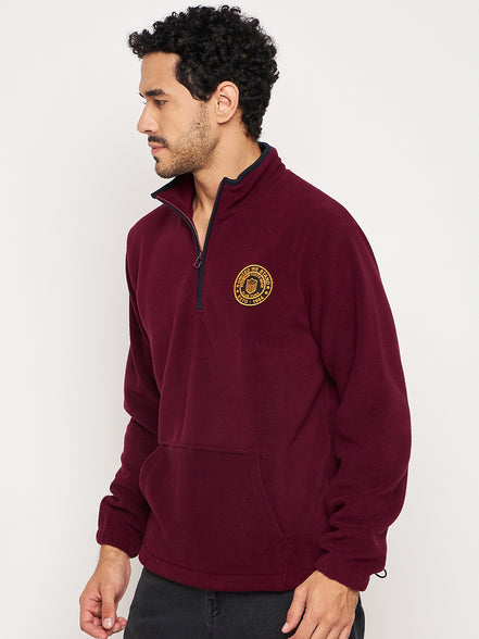 Wine Solid Full Sleeve Mock Neck Sweatshirt