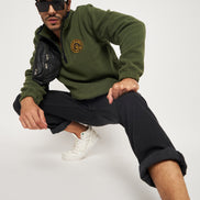 Olive Green Solid Full Sleeve Mock Neck Sweatshirt
