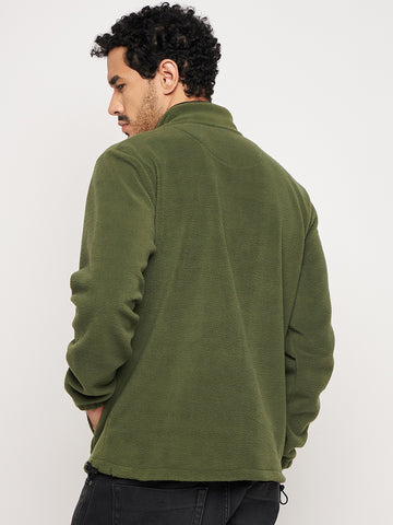 Olive Green Solid Full Sleeve Mock Neck Sweatshirt