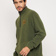 Olive Green Solid Full Sleeve Mock Neck Sweatshirt