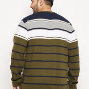 Multicolor Striped Full Sleeve Round Neck Plus Size Sweatshirt