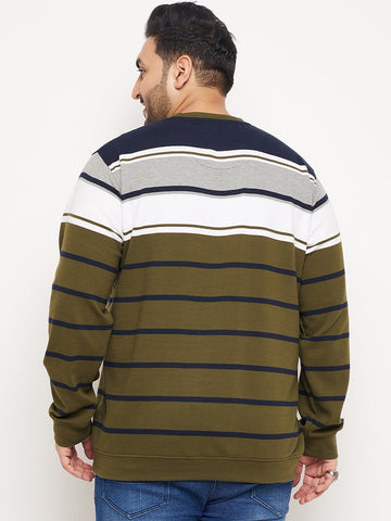 Multicolor Striped Full Sleeve Round Neck Plus Size Sweatshirt