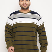 Multicolor Striped Full Sleeve Round Neck Plus Size Sweatshirt