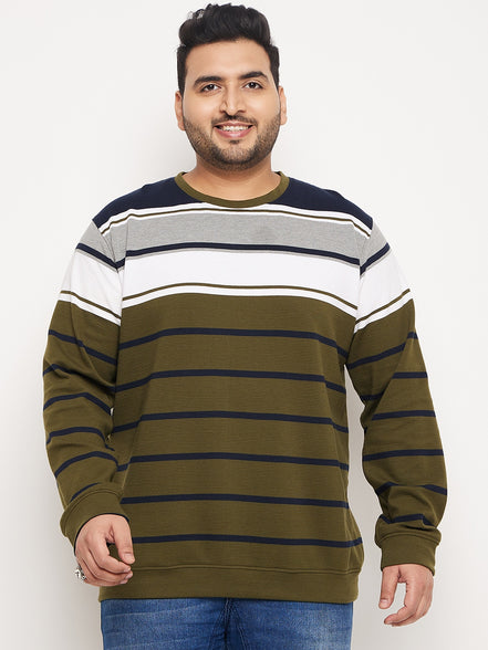 Multicolor Striped Full Sleeve Round Neck Plus Size Sweatshirt