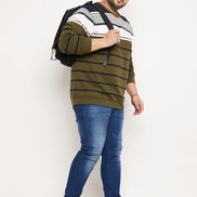 Multicolor Striped Full Sleeve Round Neck Plus Size Sweatshirt