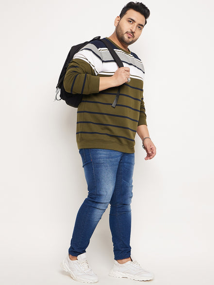Multicolor Striped Full Sleeve Round Neck Plus Size Sweatshirt
