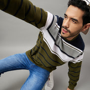 Multicolor Striped Full Sleeve Round Neck Sweatshirt