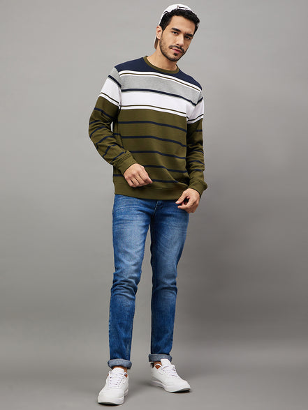 Multicolor Striped Full Sleeve Round Neck Sweatshirt
