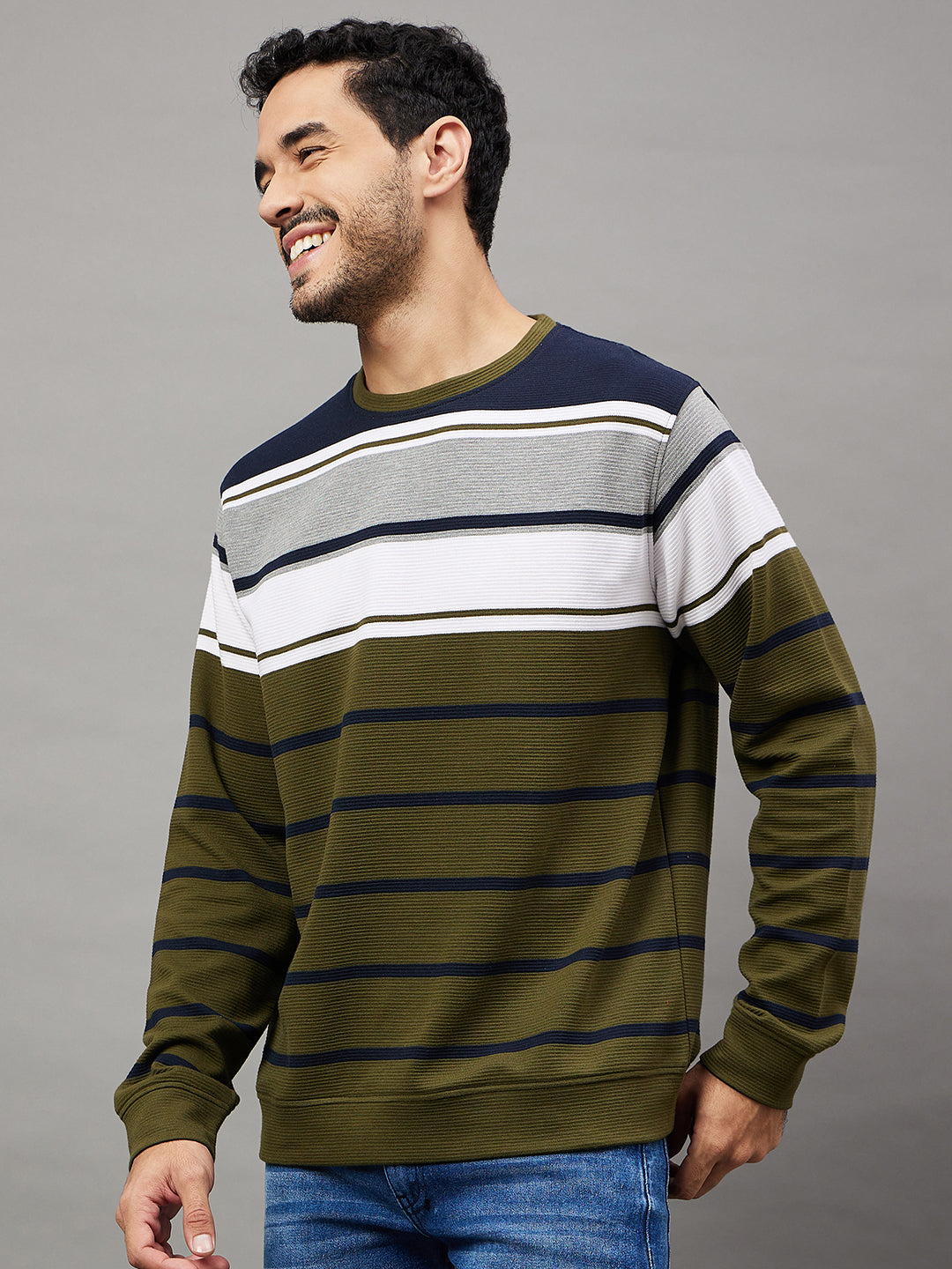 Multicolor Striped Full Sleeve Round Neck Sweatshirt