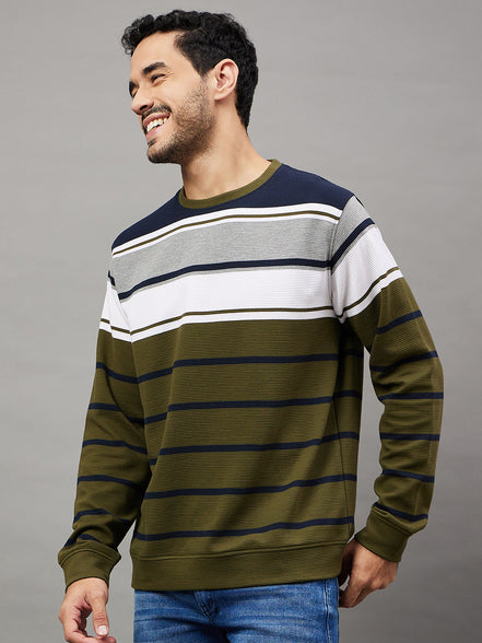 Multicolor Striped Full Sleeve Round Neck Sweatshirt