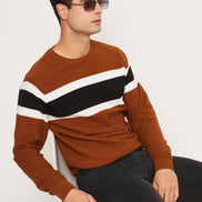 Brown Striped Full Sleeve Round Neck Sweatshirt