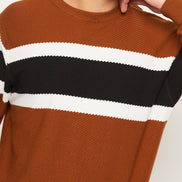 Brown Striped Full Sleeve Round Neck Sweatshirt