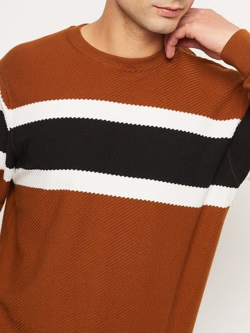 Brown Striped Full Sleeve Round Neck Sweatshirt