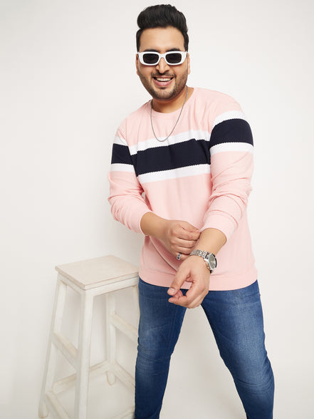 Light Pink Striped Plus Size Sweatshirt