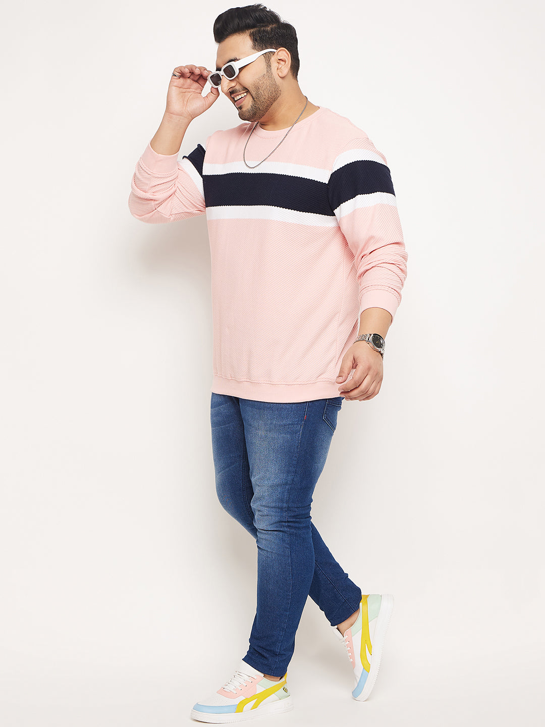 Light Pink Striped Plus Size Sweatshirt