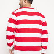 White Striped Full Sleeve Round Neck Plus Size Sweatshirt