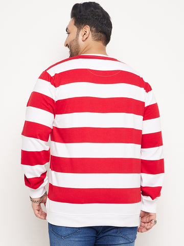 white Striped Full Sleeve Round Neck Plus Size Sweatshirt